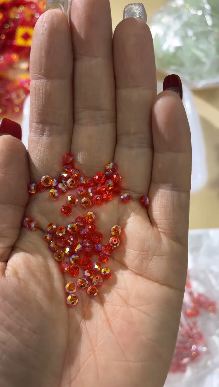 玻璃2967卡4国华扁100颗橘红色