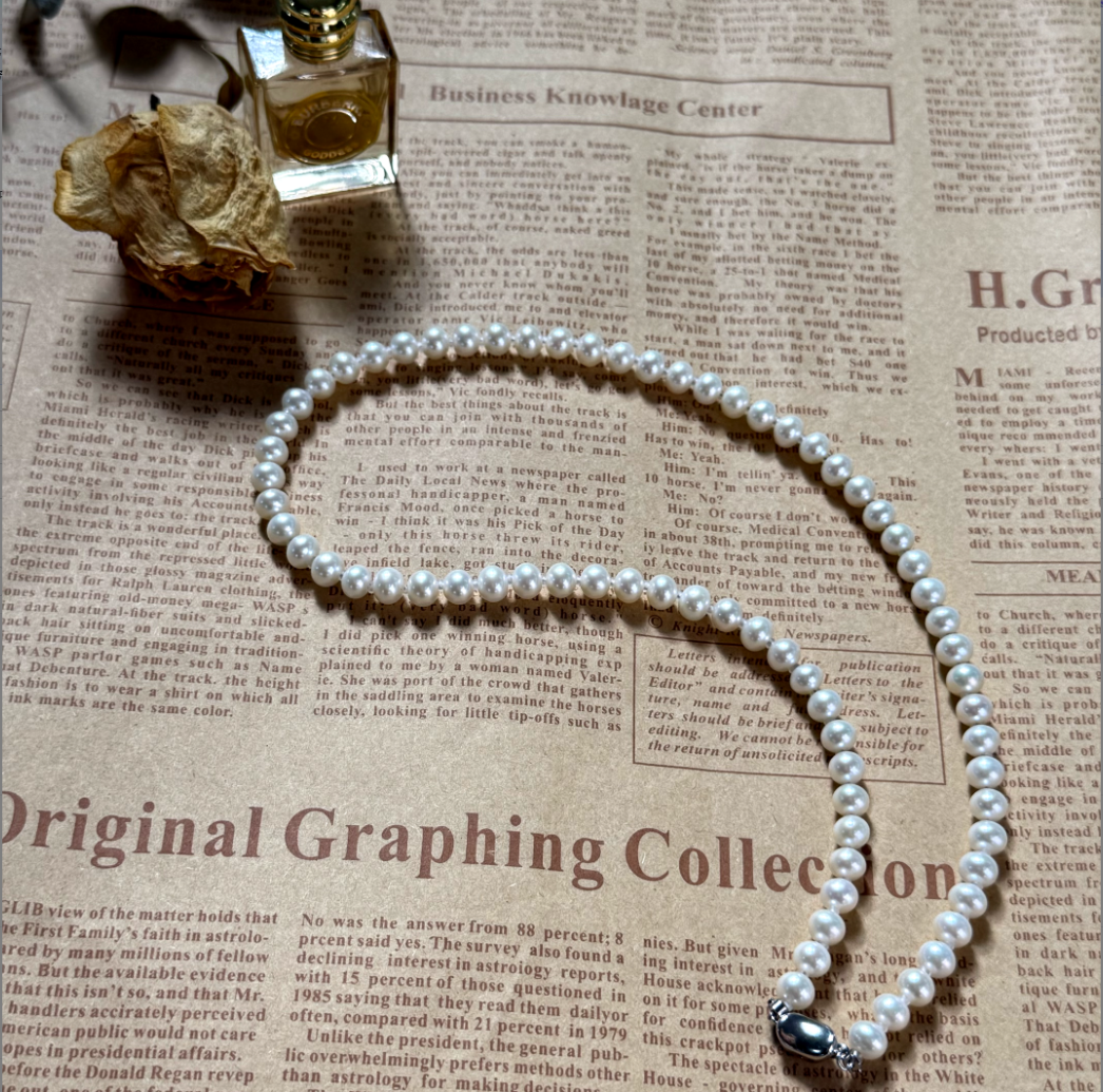 嵘澜5.5-6.5mm天然无核真珍珠项链白色极光亮经典百搭精致满珠链