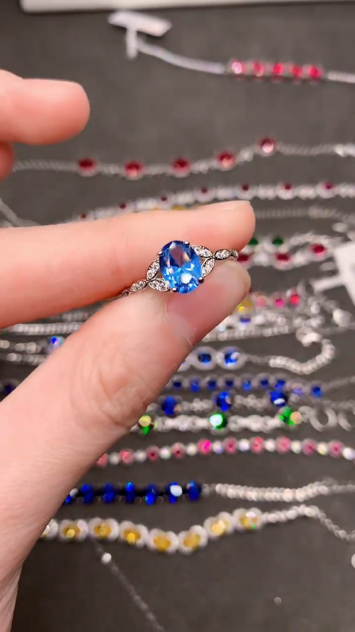 【闪购商品】海蓝宝石戒指银S925镶嵌.......