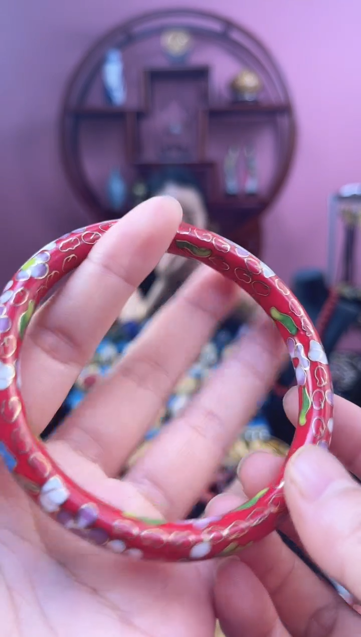 景泰蓝公主镯 61-65可戴/0.8细版 红色