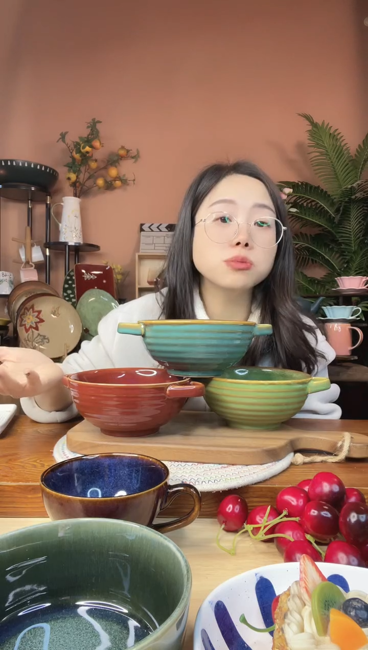 陶瓷6英寸双耳碗 3件 微瑕疵