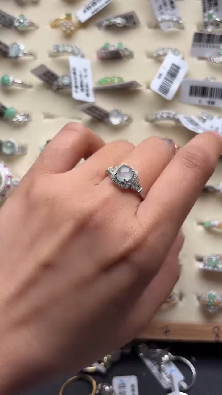 【闪购商品】翡翠戒指银S925镶嵌缅甸A货翡翠S925银镶嵌