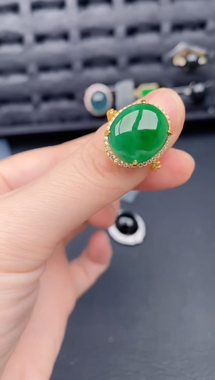 银S925镶嵌戒指翡翠天然a货翡翠498