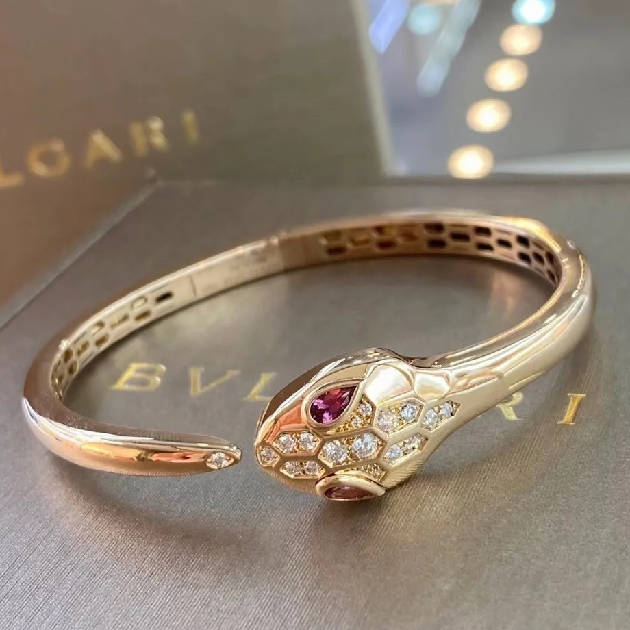 99新 BVLGARI/宝格丽 小花6欢 蛇头 开口 手镯  18K玫瑰金 S