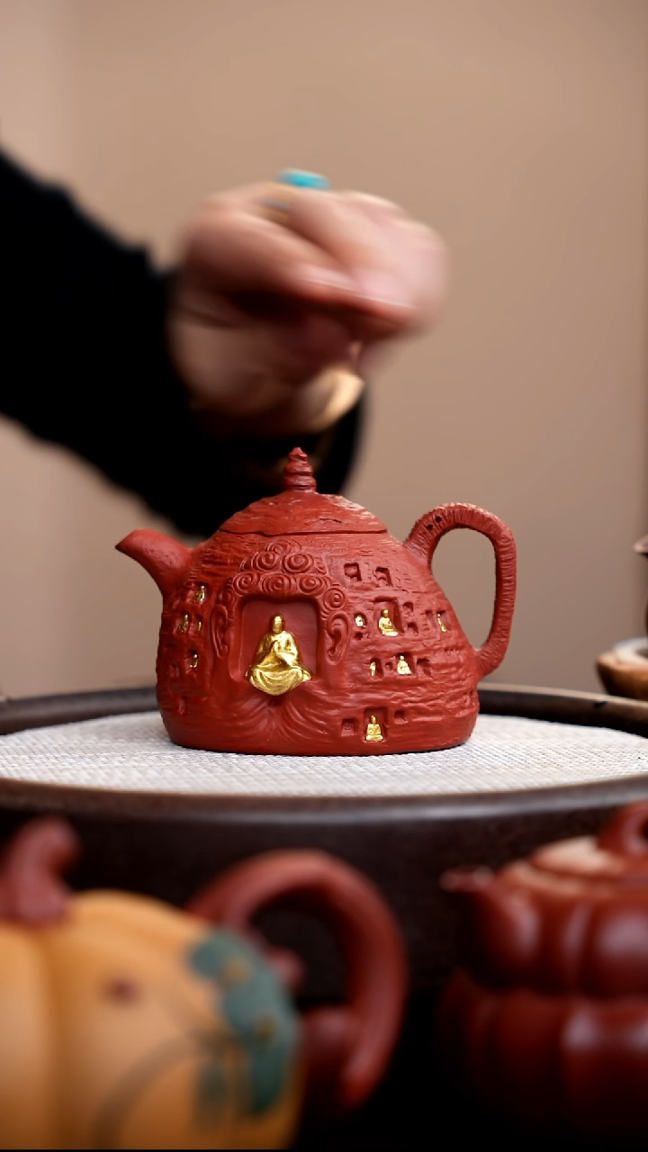 茶壶紫砂小*?朱泥秦权石窟佛龛壶