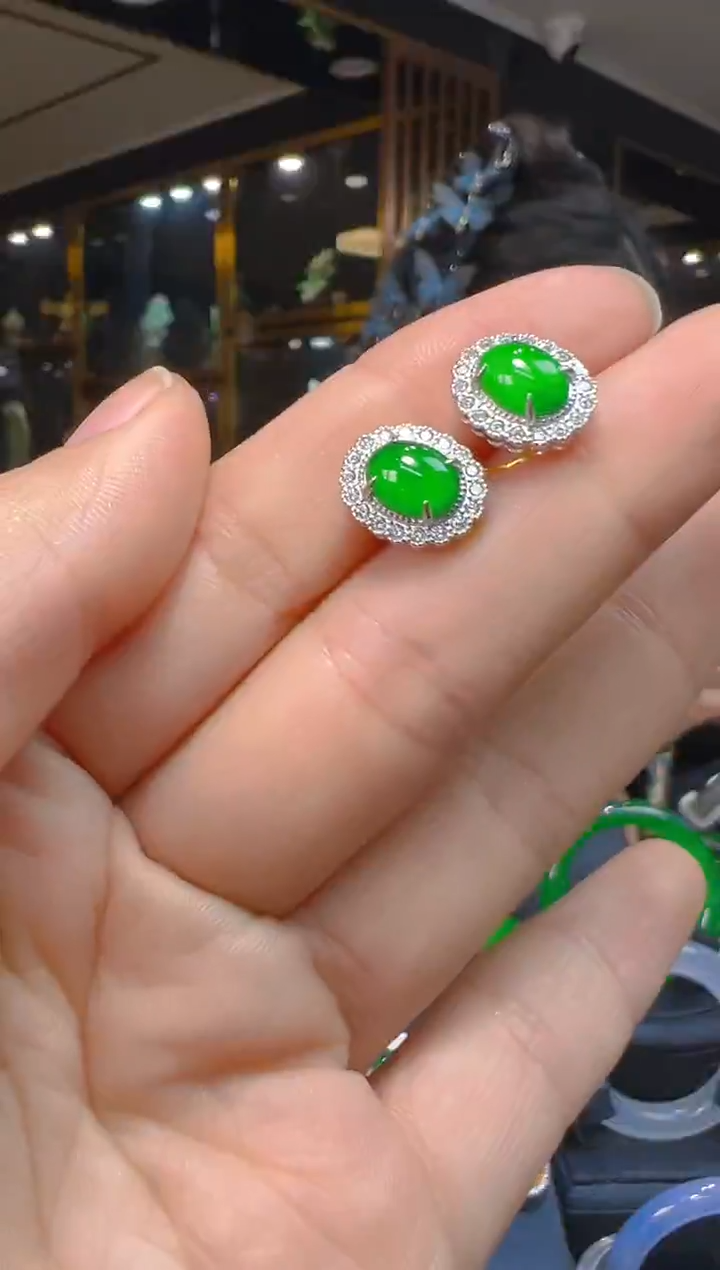 银S925镶嵌翡翠耳饰082(多样性发货发其一)