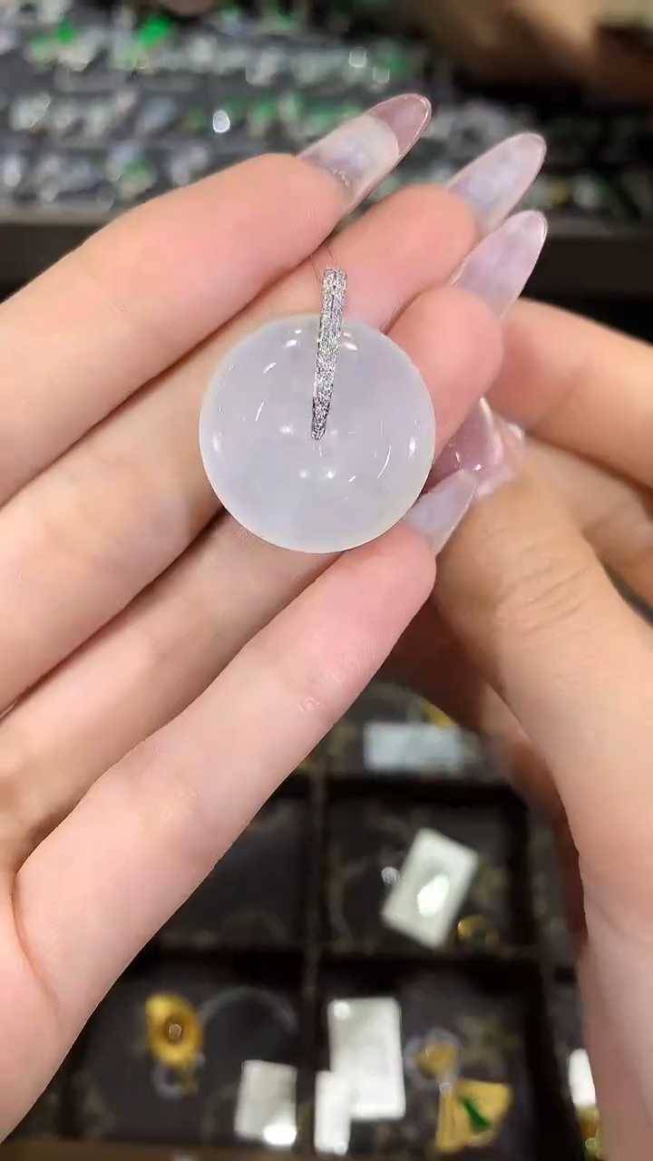 【闪购商品】翡翠吊坠(不含链)18K金镶嵌白冰平安扣吊坠