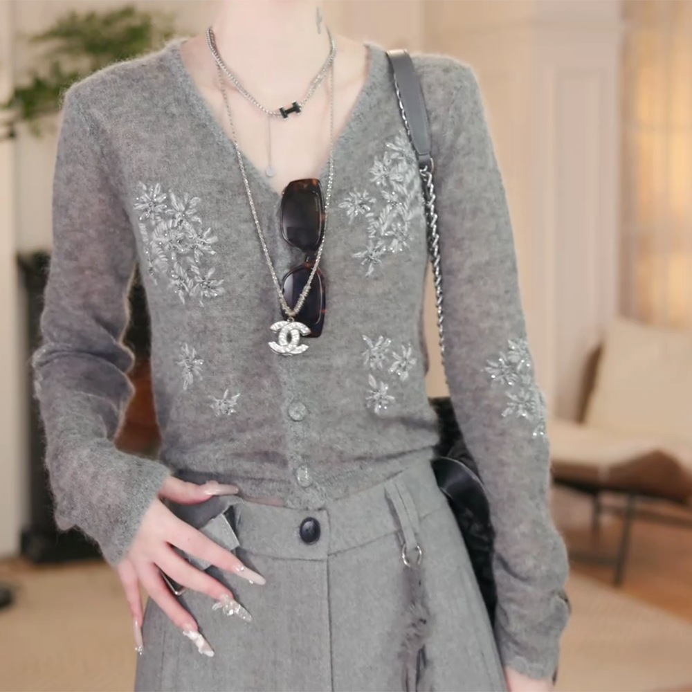 重工手工串珠针织衫显瘦修身百搭外套打底衫C6350