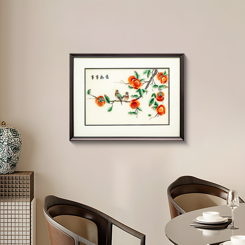 益师傅餐厅装饰画刺绣挂画中国风高端客厅饭厅玄关墙壁画如意6080
