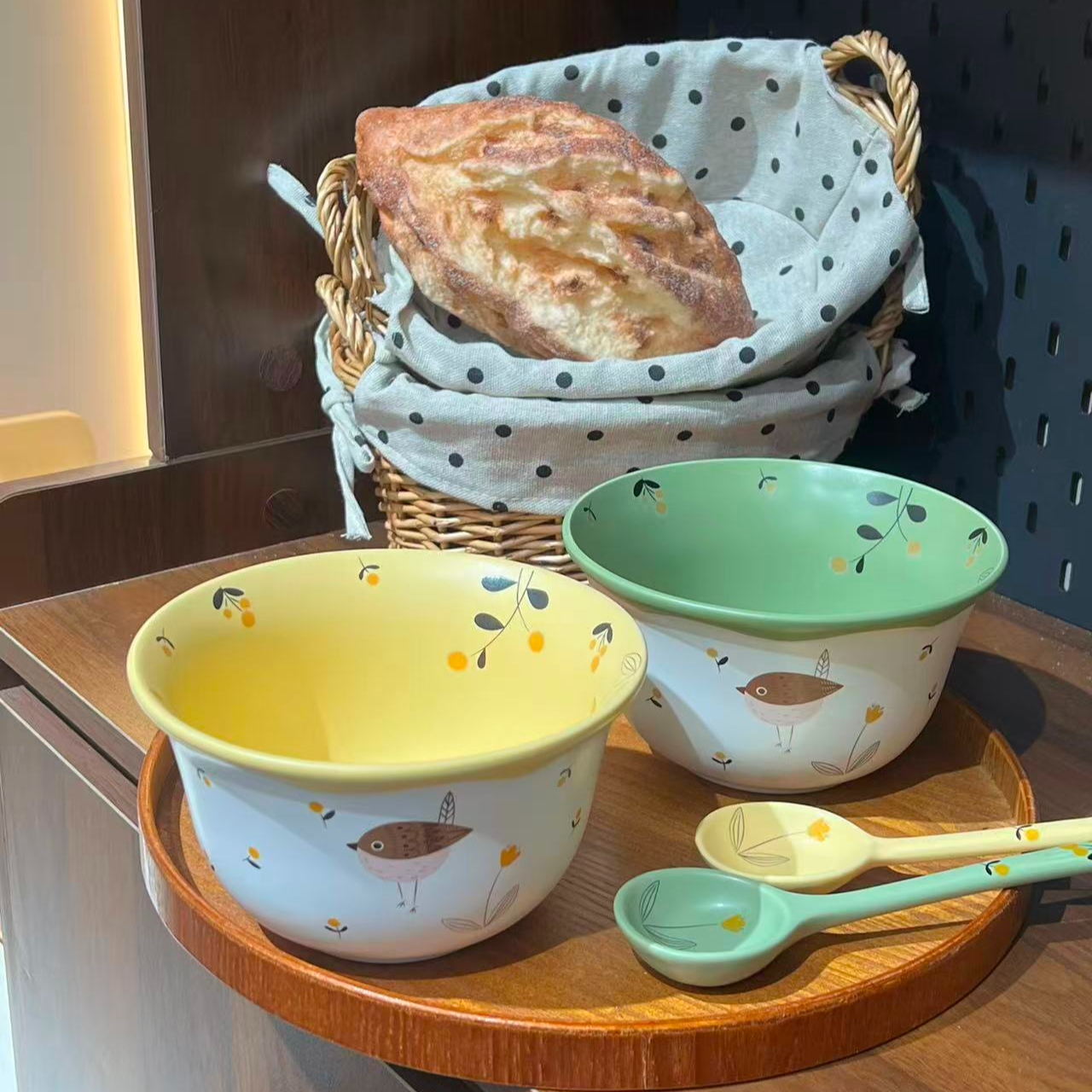 鸟语花香6英寸面碗可爱餐具陶瓷带勺子ins风简约大气家用款汤碗