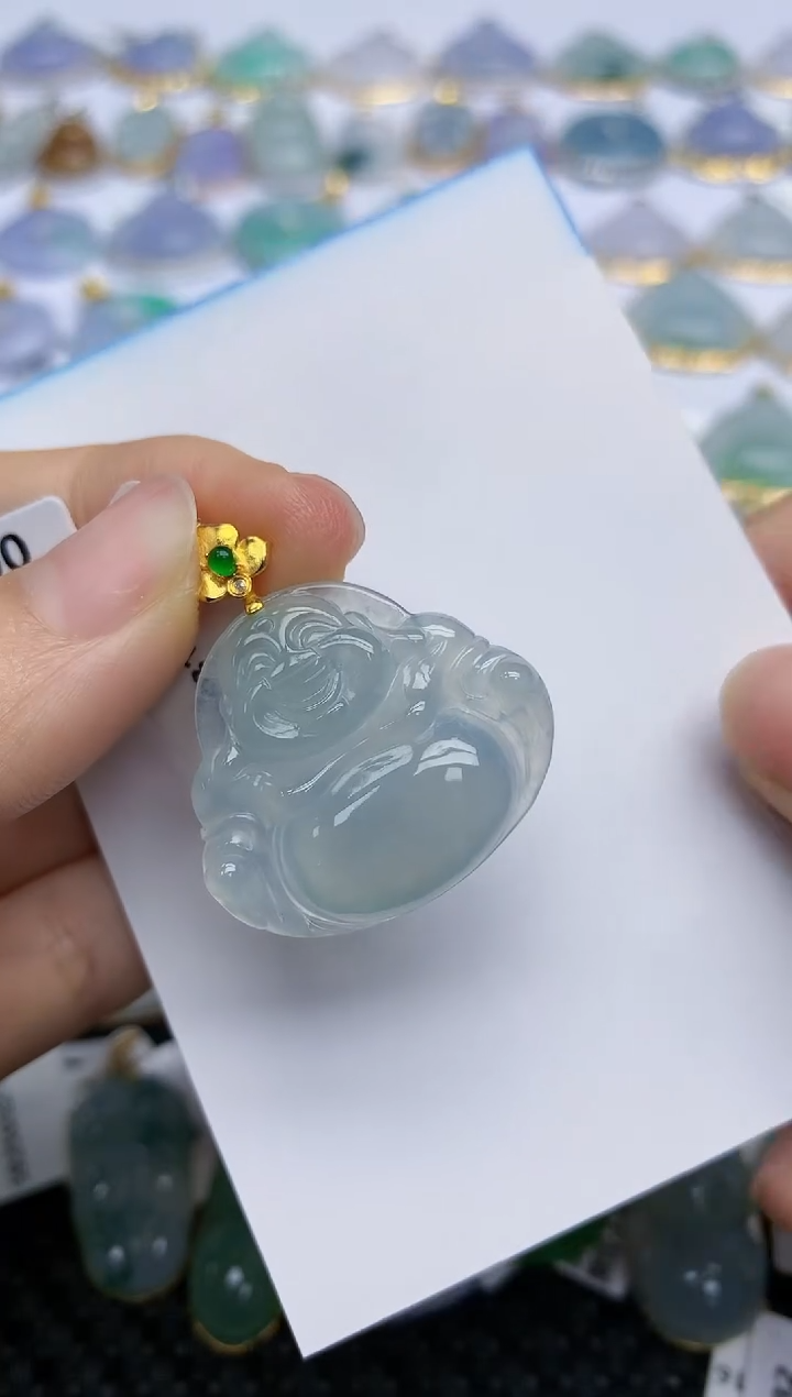 翡翠18K金镶嵌挂件天然翡翠A货