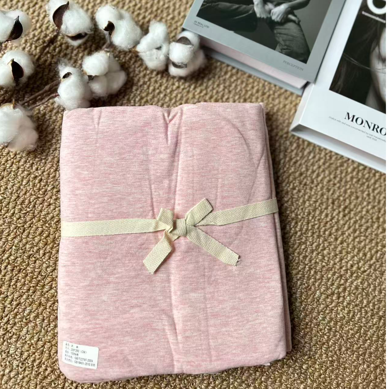 纯棉简约风粉素色床单