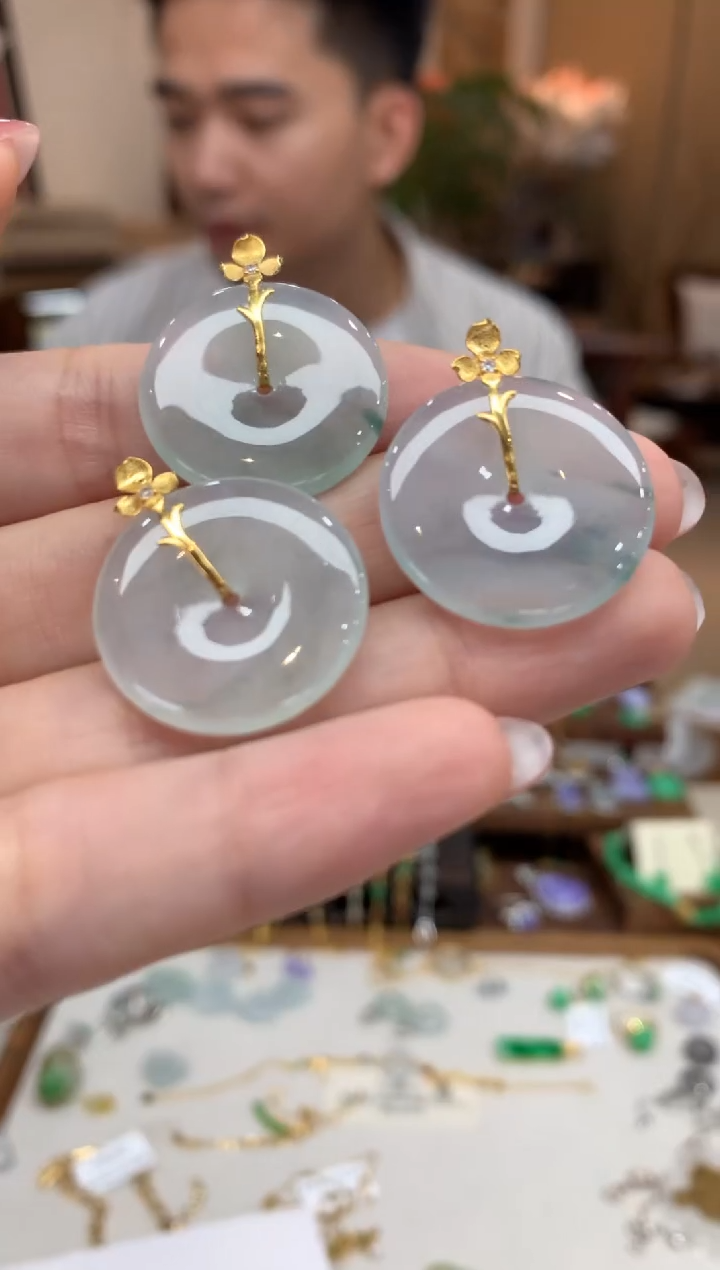 翡翠18K金镶嵌吊坠(不含链)平安扣 多样性发货1件