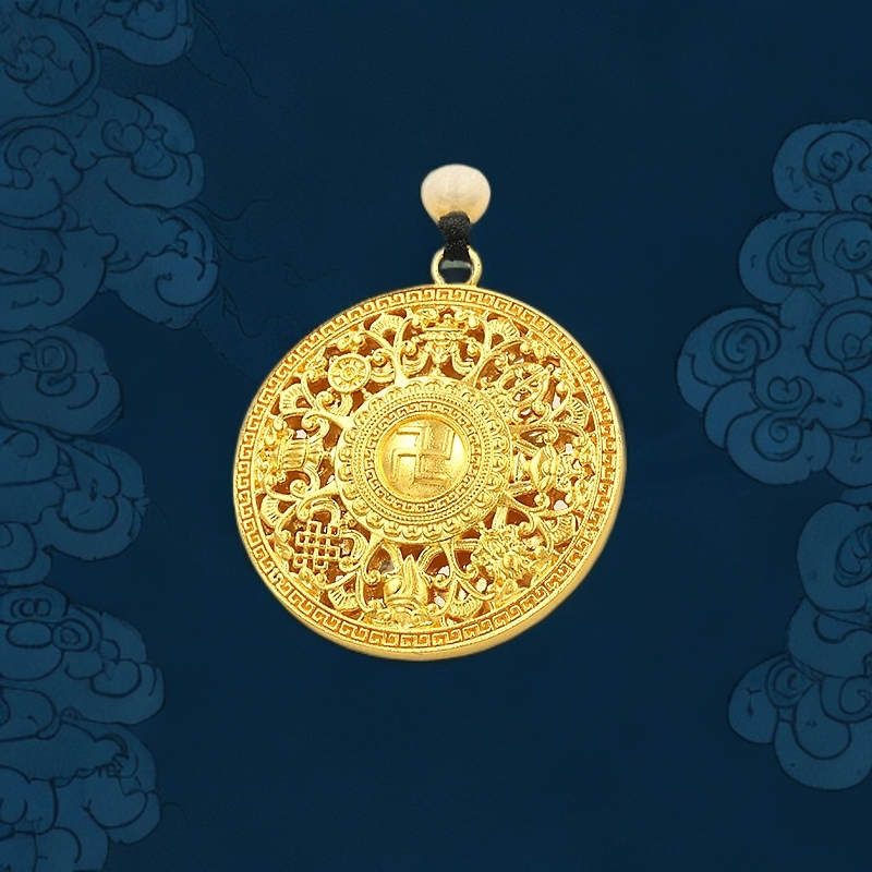 古福匠黄金999足金约4.68g八宝罗盘精美吊坠