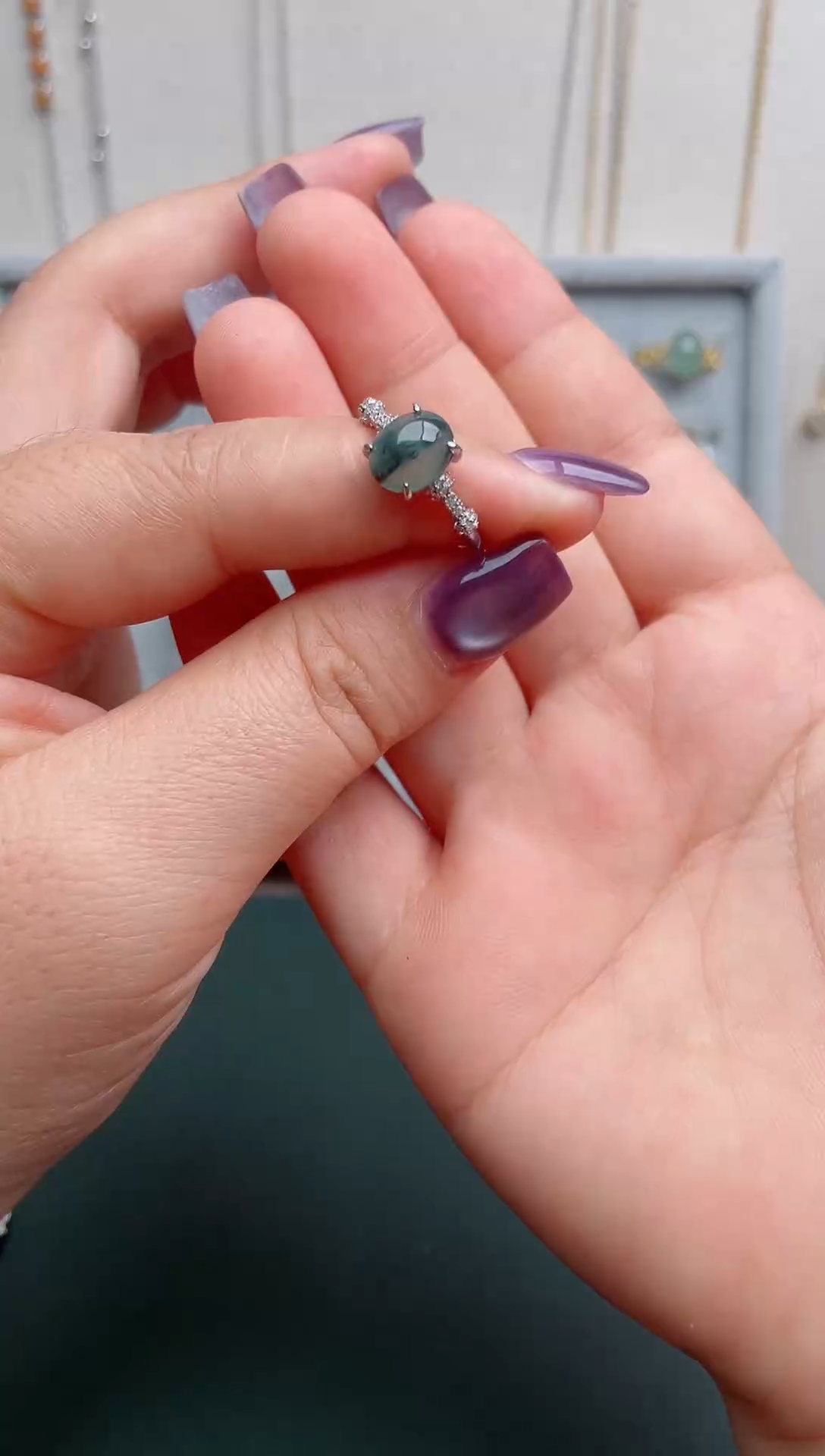 翡翠戒指银S925镶嵌.