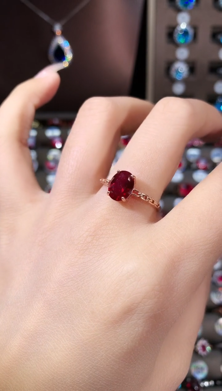 银S925镶嵌戒指红宝石79酒红