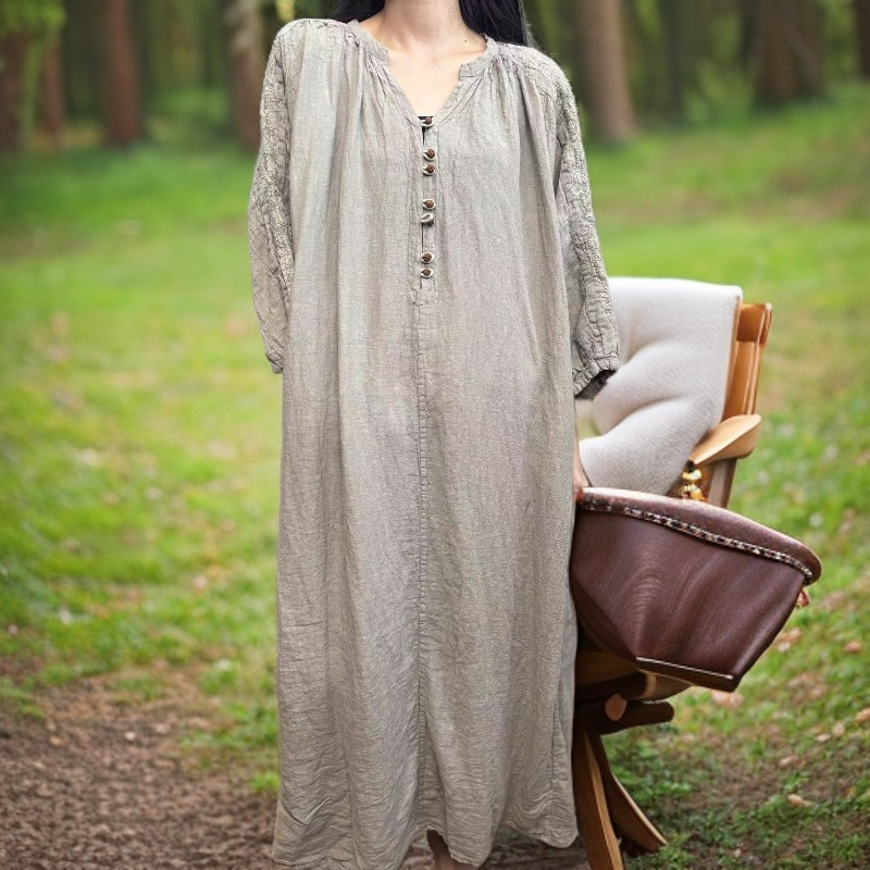 珈瑶原创《菩提》高端成衣染色菩提扣子重工手绣袍子连衣裙017款