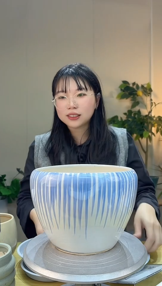 陶瓷花盆边口蓝口径21/高度16
