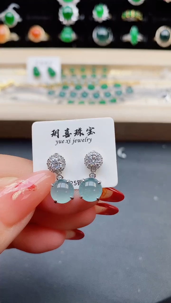 【闪购商品】翡翠耳饰银S925镶嵌21321