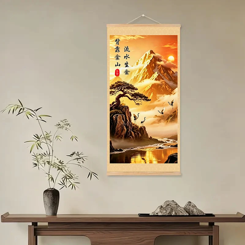 【老师推荐】新款中式背靠金山挂画适合客厅玄关办公室居家装饰挂画
