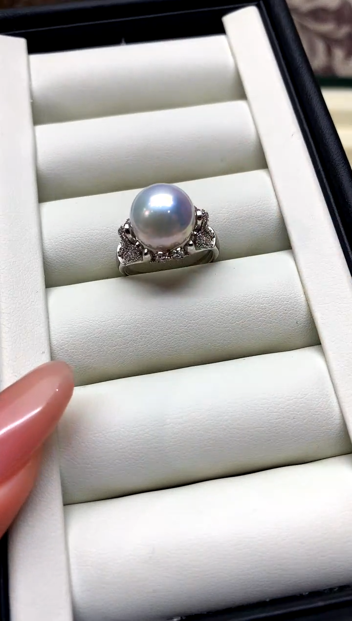 银S925镶嵌戒指淡水珍珠S925银淡水珍珠戒指