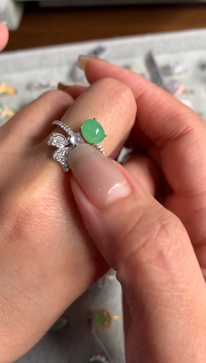 银S925镶嵌戒指翡翠戒指