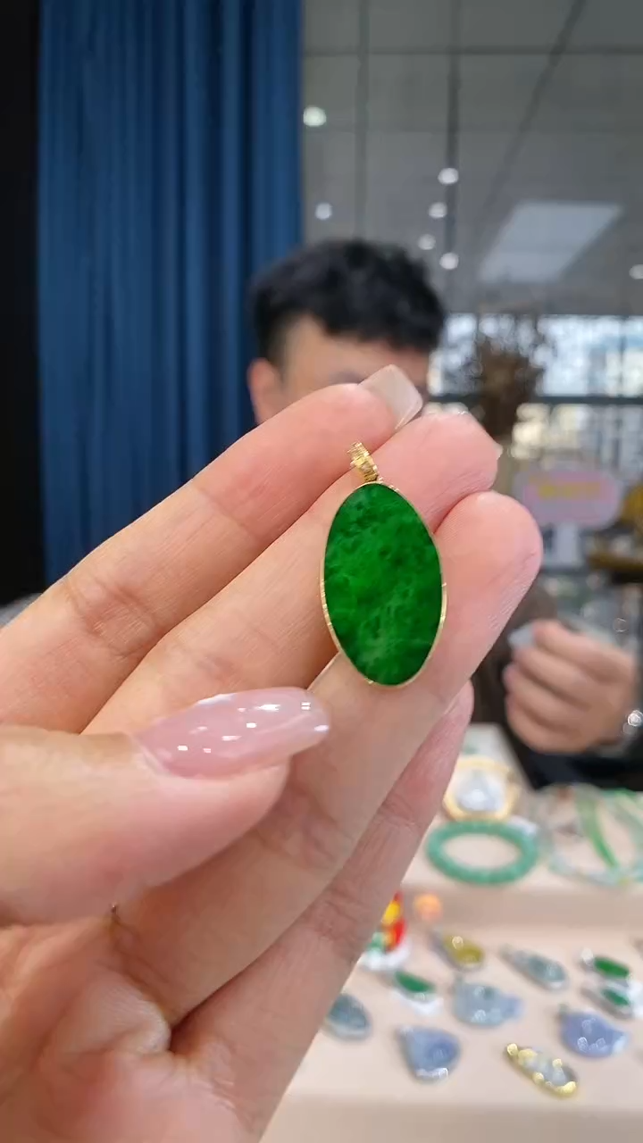 翡翠18K金镶嵌吊坠(不含链)无事牌