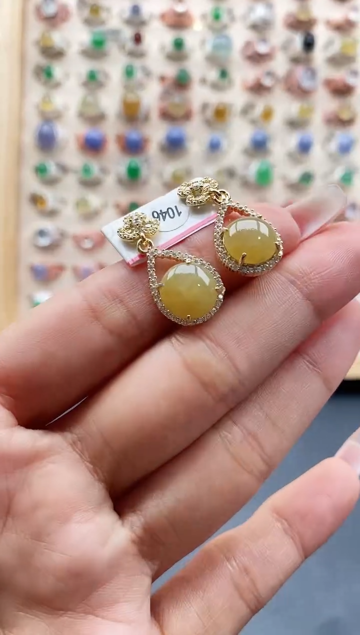 【闪购商品】翡翠耳饰银S925镶嵌缅甸天然A货翡翠333 7+