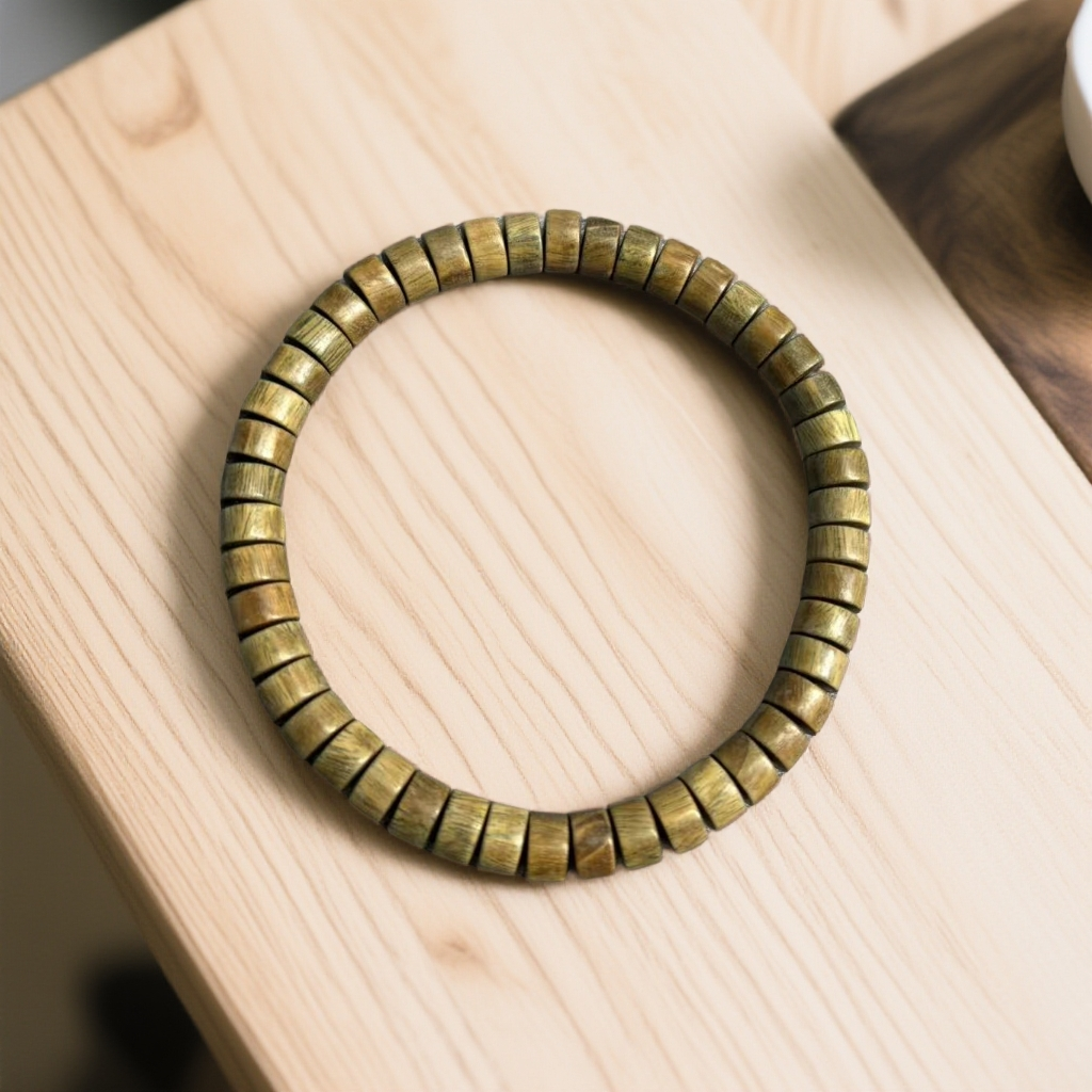 非金属木质手链 绿檀药片珠手链