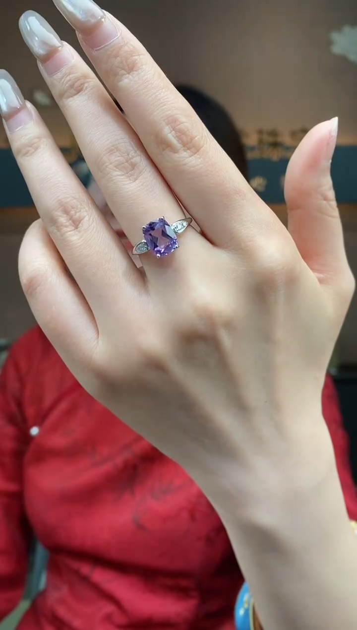 【闪购商品】紫晶戒指银S925镶嵌紫晶戒指