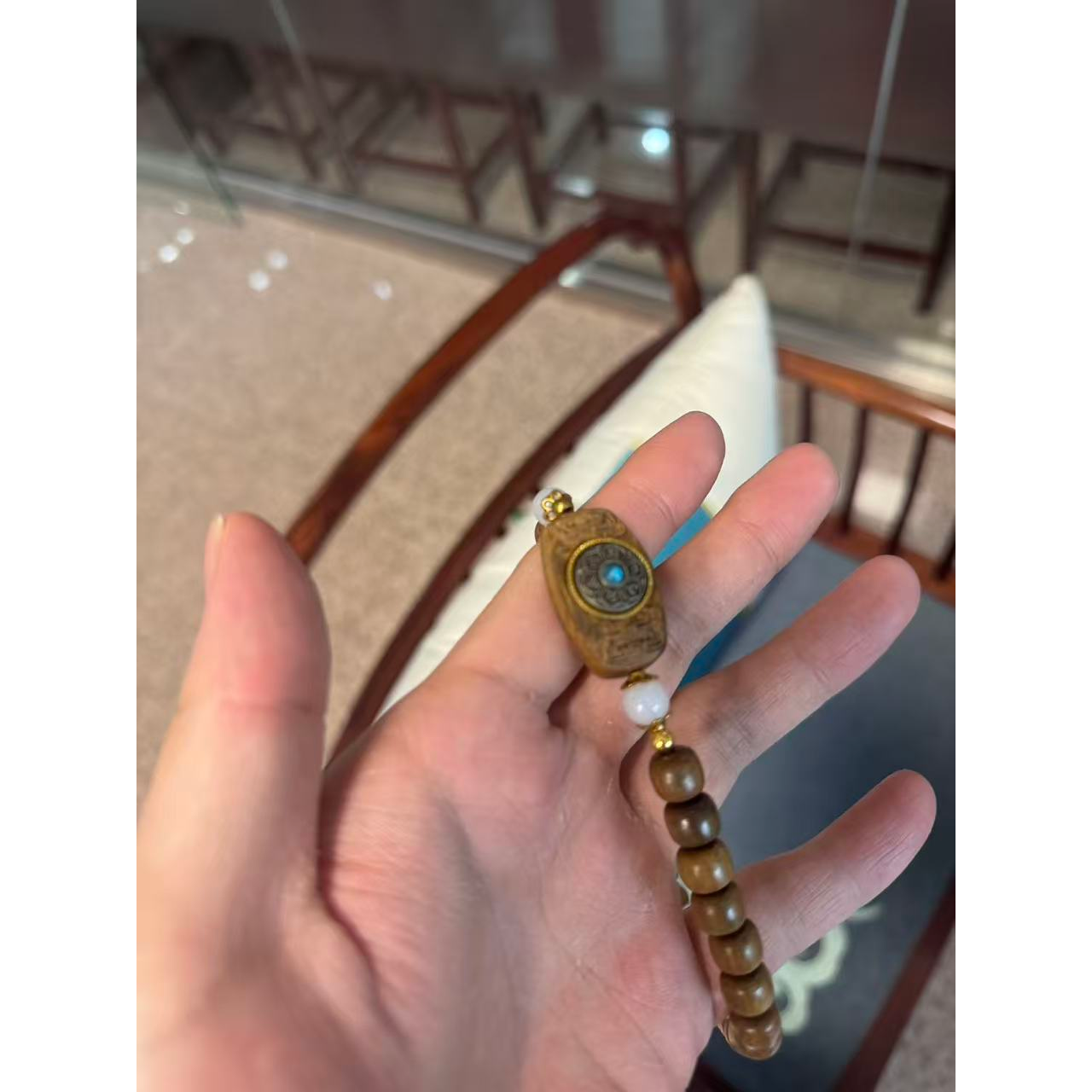 【无礼盒】FCQS 2386绿檀转运盘手串