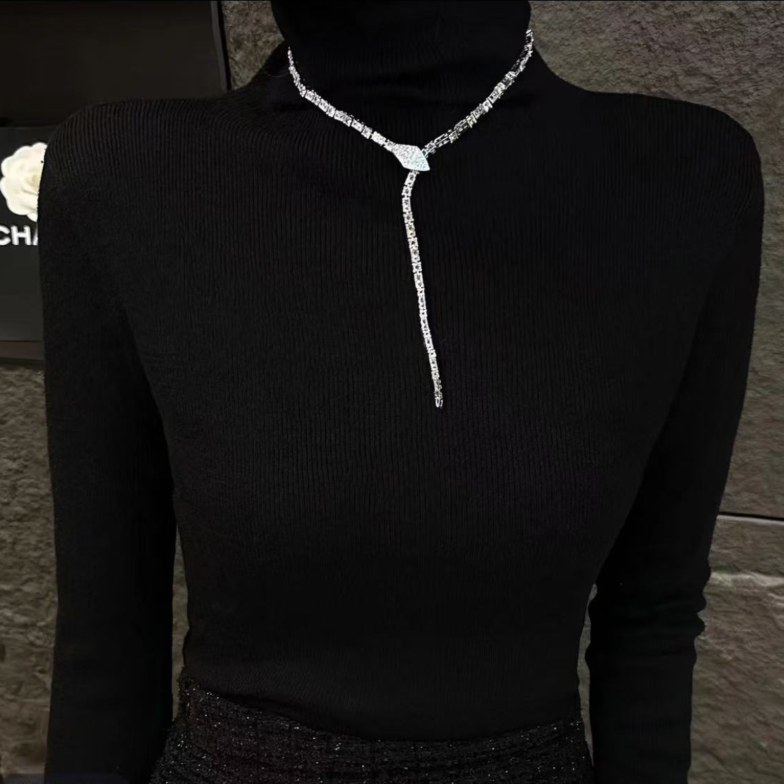 CH落肩袖纯色半高领堆堆领长袖羊毛打底衫上衣洋气网红3345