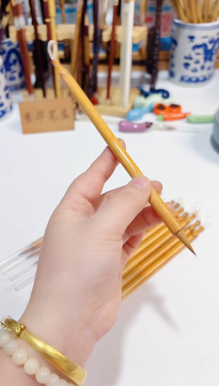 知音 黄杨木黄狼辽尾寸楷毛笔1支 出锋2.2 口径0.6