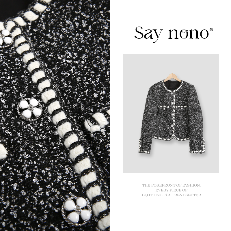 懒猫nono│Saynono 圆领气质星耀黑白香风外套/BLXF699628
