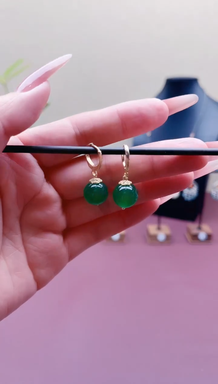 未镶嵌耳饰玛瑙/玉髓00绿色耳扣