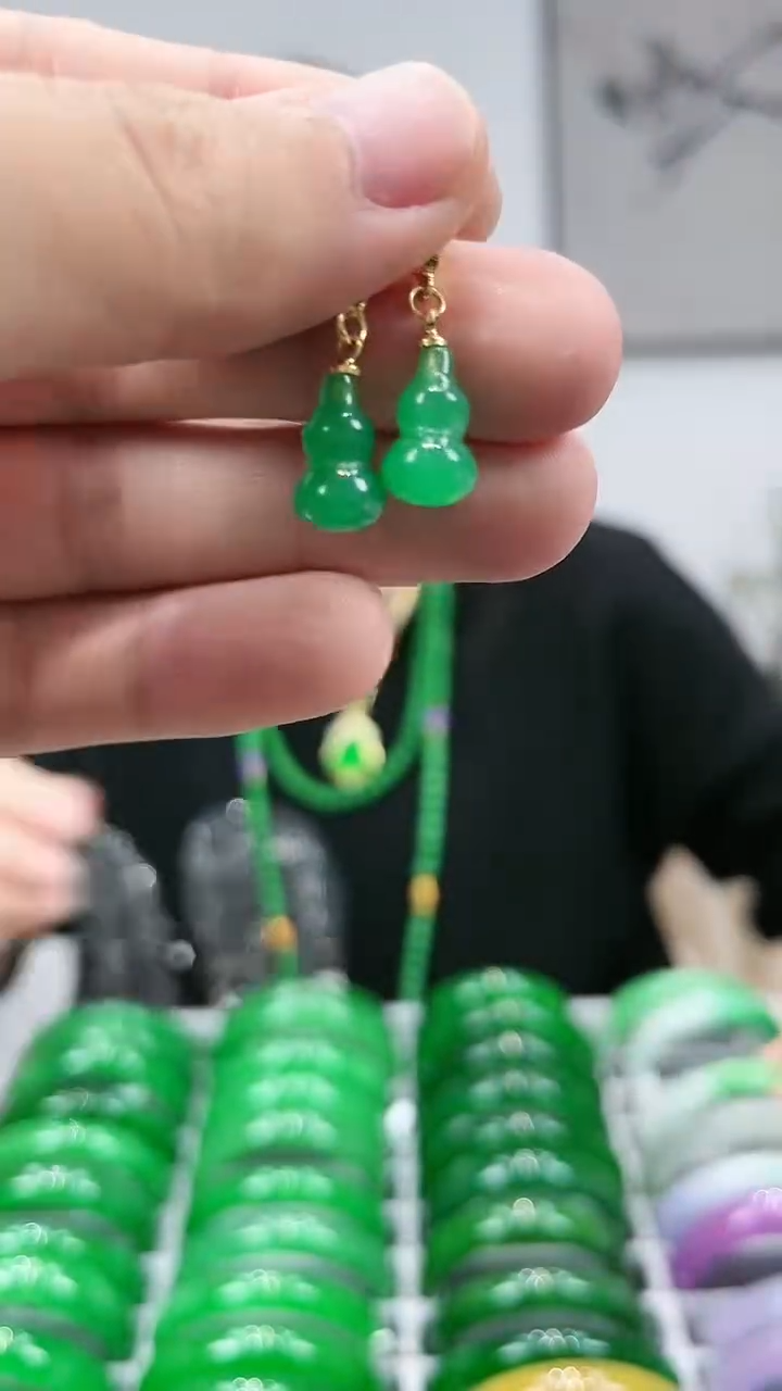 【闪购商品】翡翠耳饰未镶嵌s46 果阳绿福芦耳钉