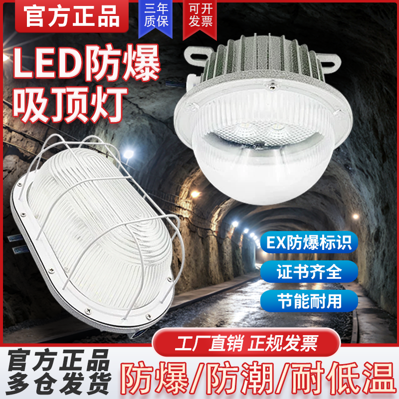 国标led防爆灯吸顶椭圆正圆防潮三防隔爆型水厂房仓库应急照明灯