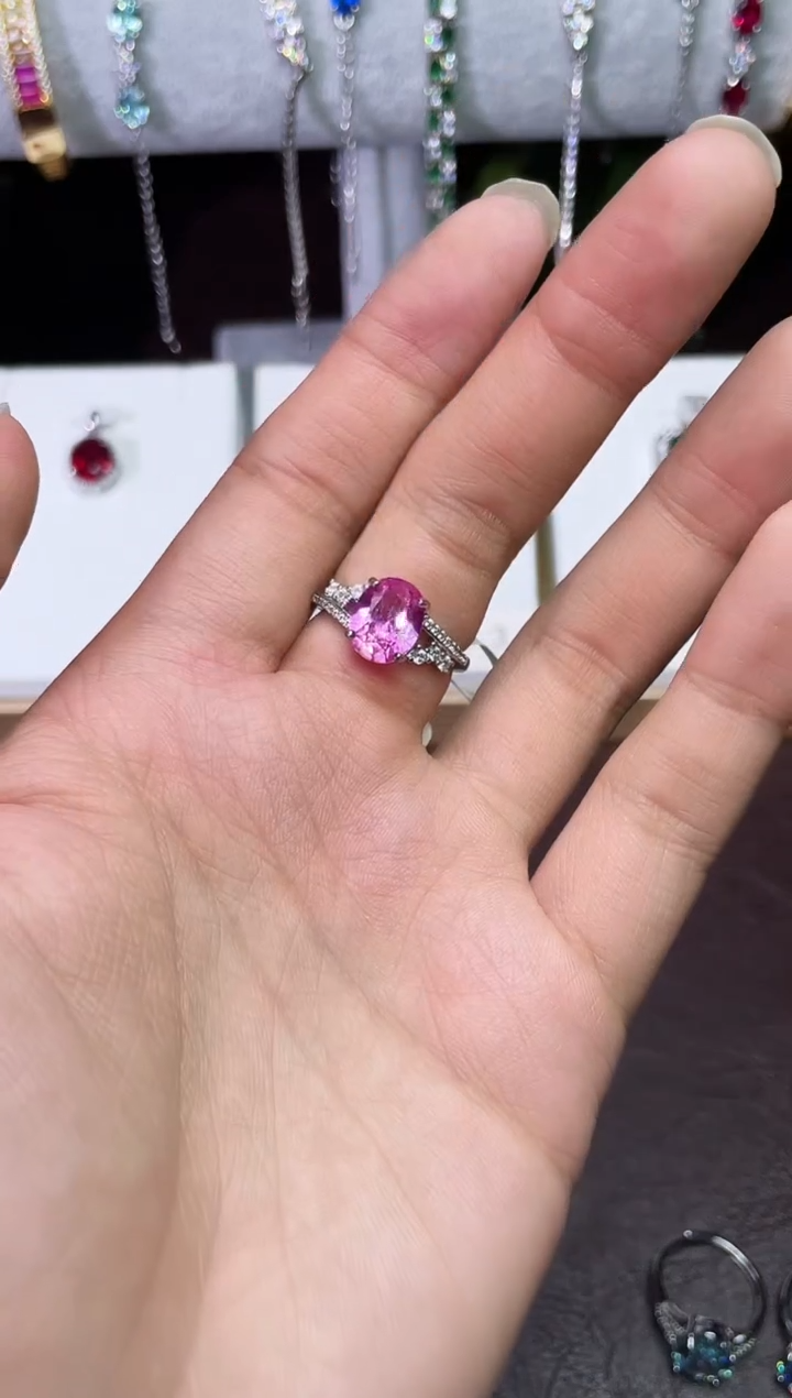 合金合成钻石玫粉戒指
