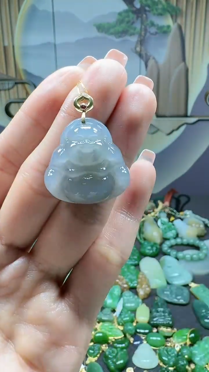 【闪购商品】和田玉挂件18K金镶嵌1