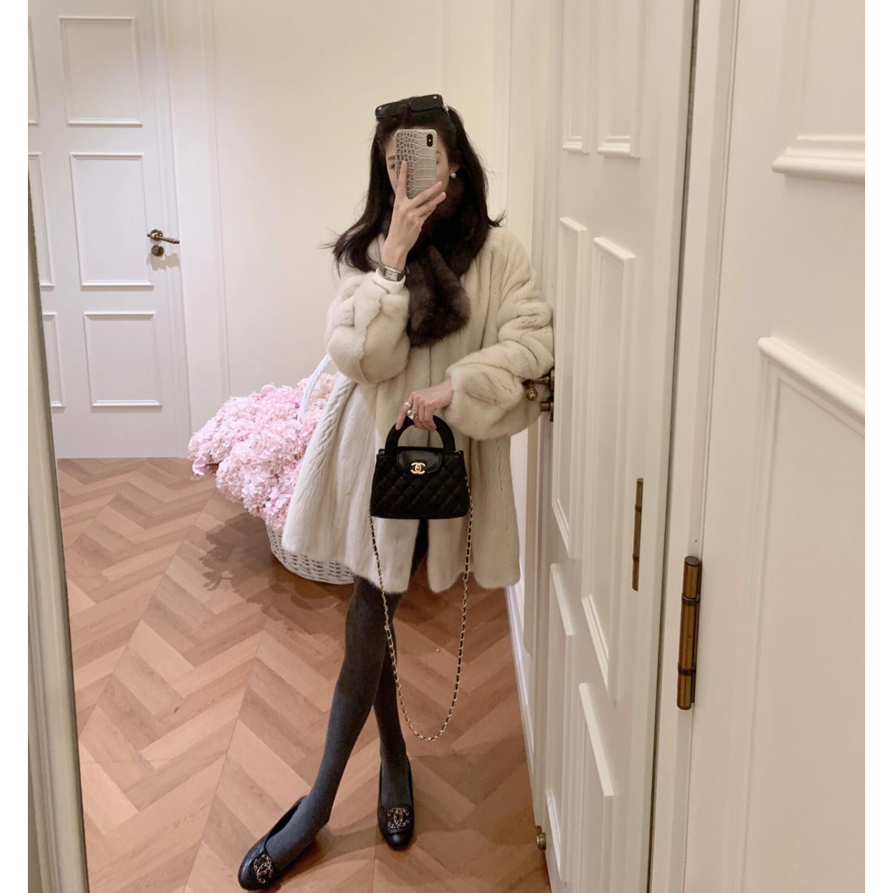 INS CEC韩系复古感时尚小众连长松皮草外套洋气时髦休闲装款上衣