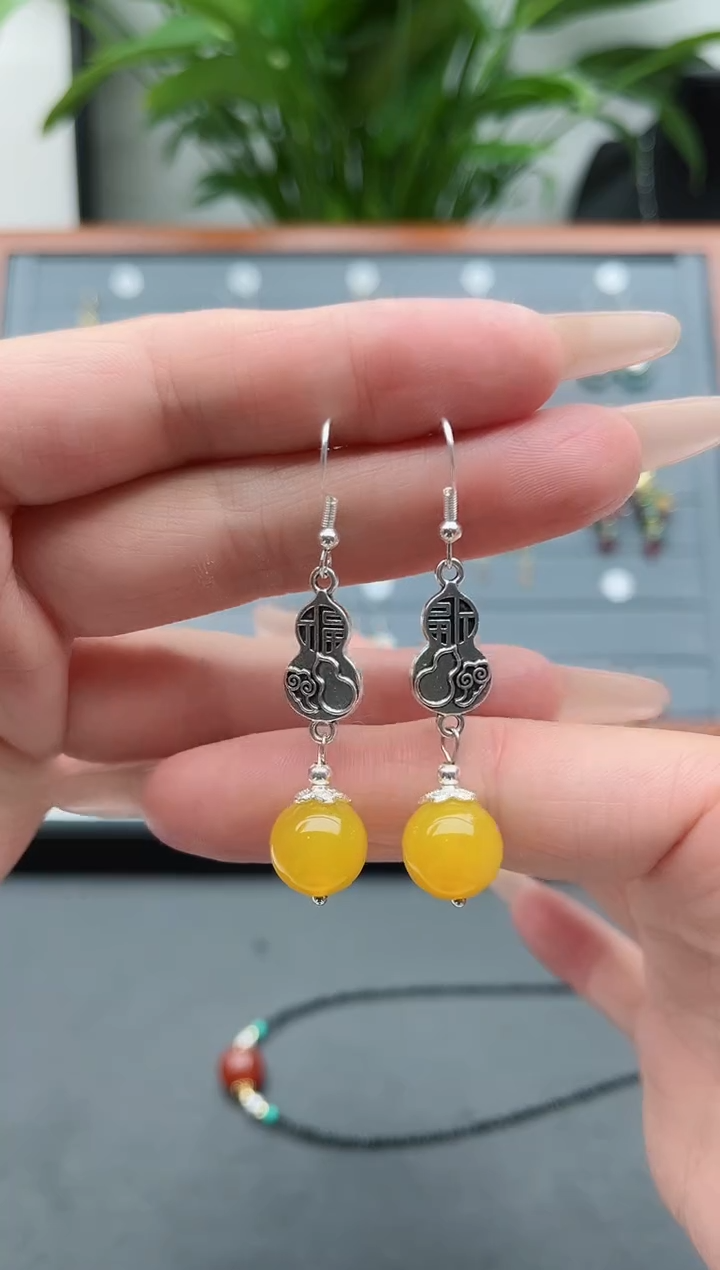 【闪购商品】玛瑙/玉髓耳饰银S925镶嵌801黄