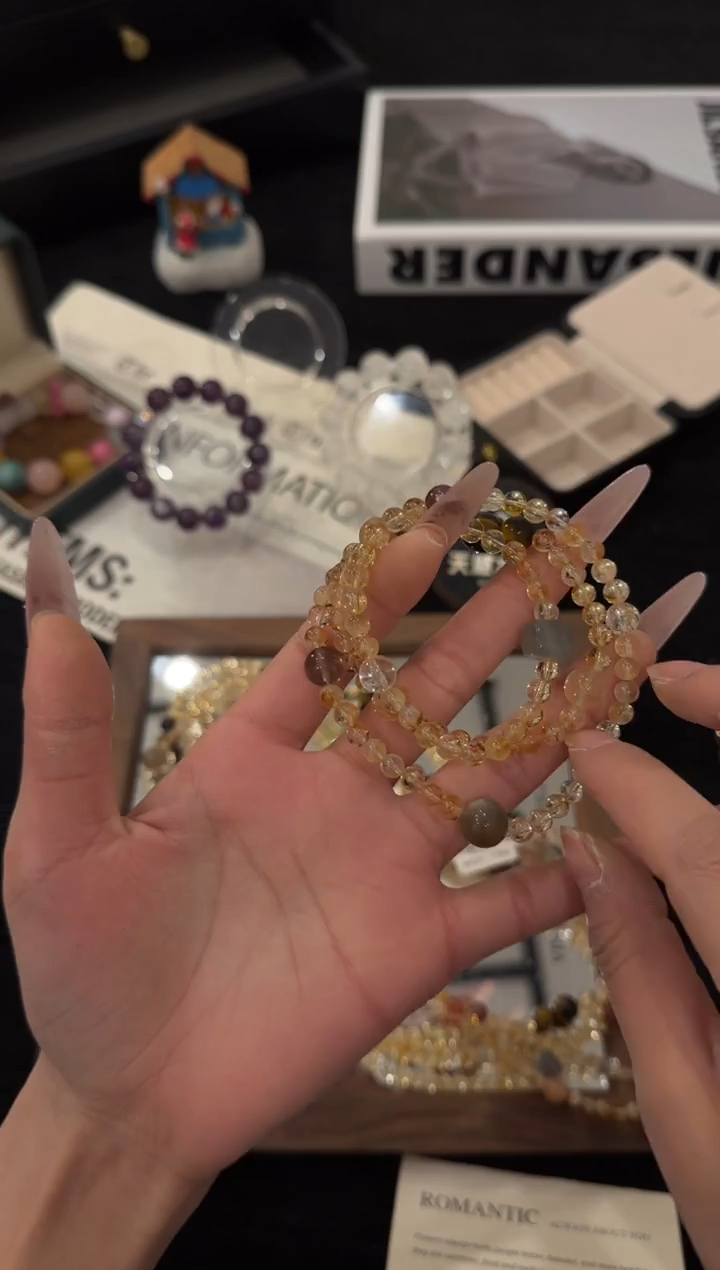 未镶嵌手链水晶黄塔晶三圈x3608