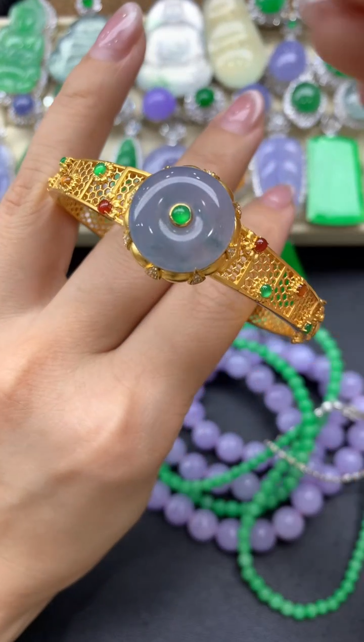 【闪购商品】翡翠手镯18K金镶嵌453-中国好珍宝