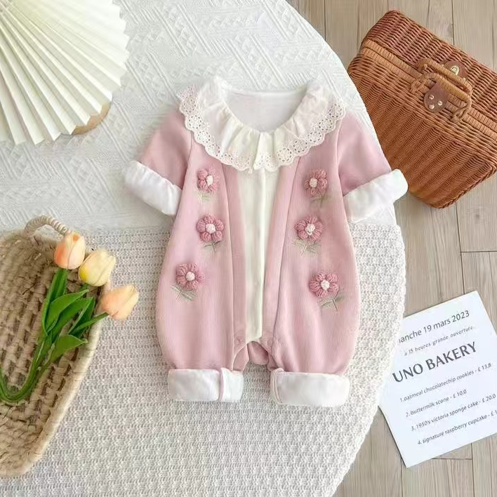 2025春秋装连体衣婴幼儿春季衣服新生儿女宝宝双层假两件哈衣爬服