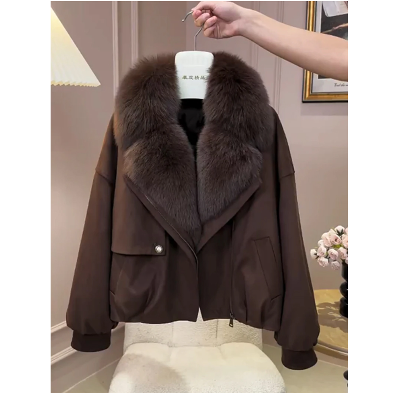 2025冬季新款洋气小众毛领短款棉服女慵懒风宽松百搭显瘦外套大衣