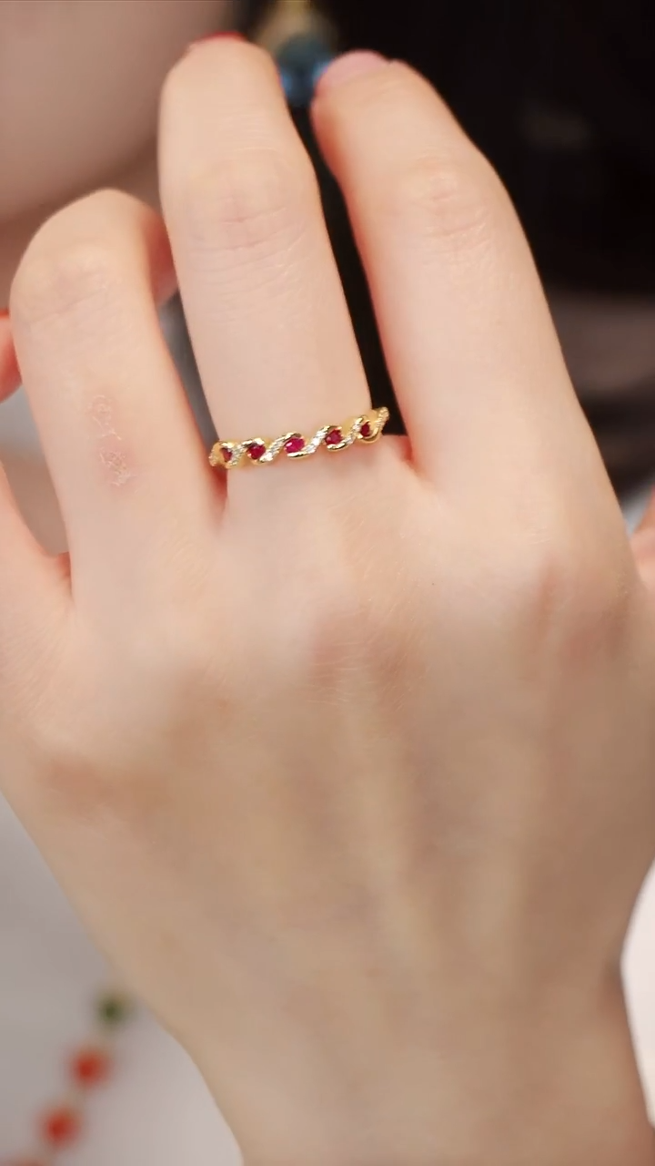 银S925镶嵌戒指红宝石4【】