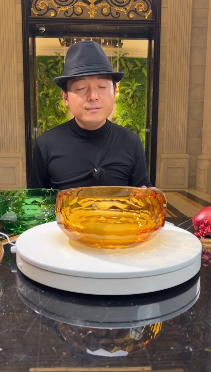 【闪购商品】摆件茶金色钻石切割大号果碗