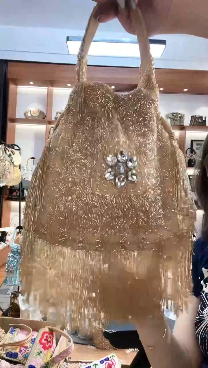织物750手工珠珠包包腋下斜跨包手拿包手提晚宴包 