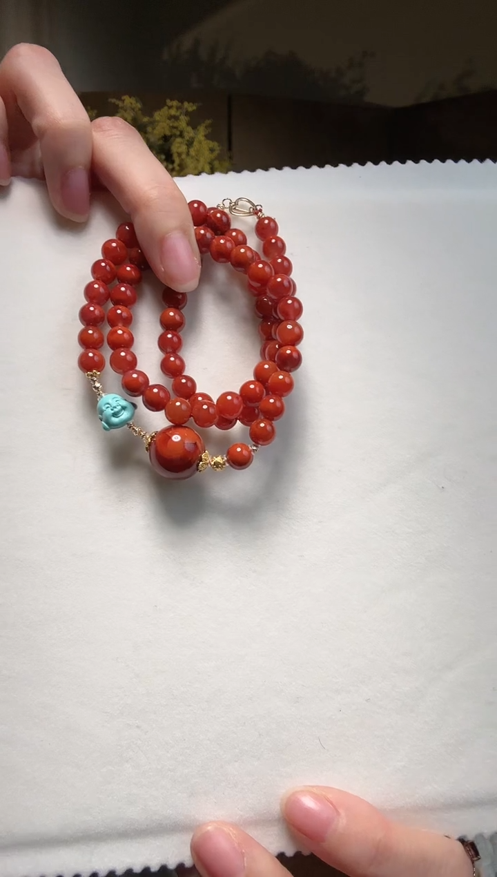 【闪购商品】南红玛瑙手链18K金镶嵌3500三圈
