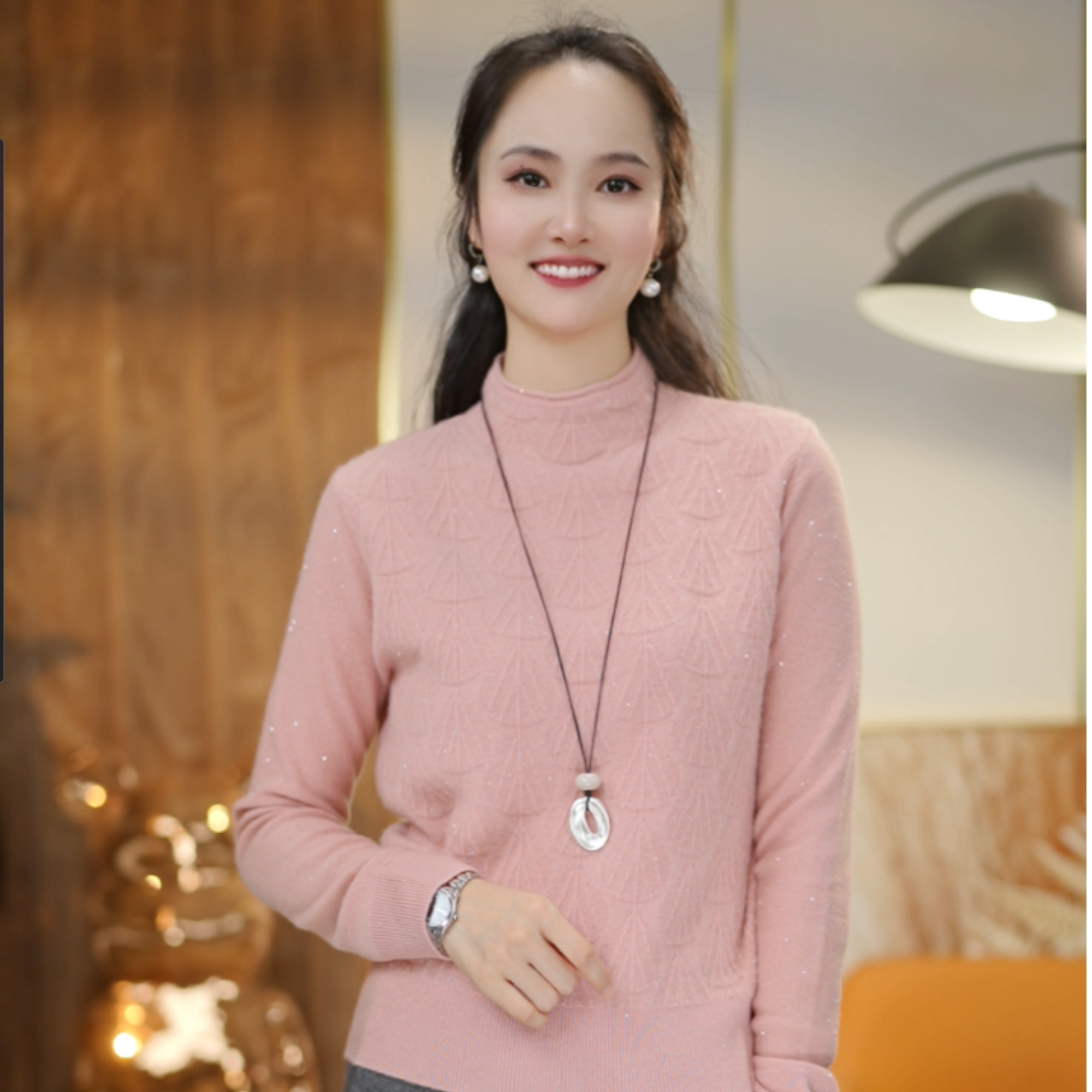 (重磅加厚100绵羊毛)半高领烫钻提花柔软亲肤百搭针织上衣1599330